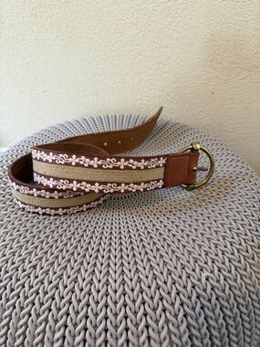 Lucky Brand Brown and Cream Embroidered Leather Belt